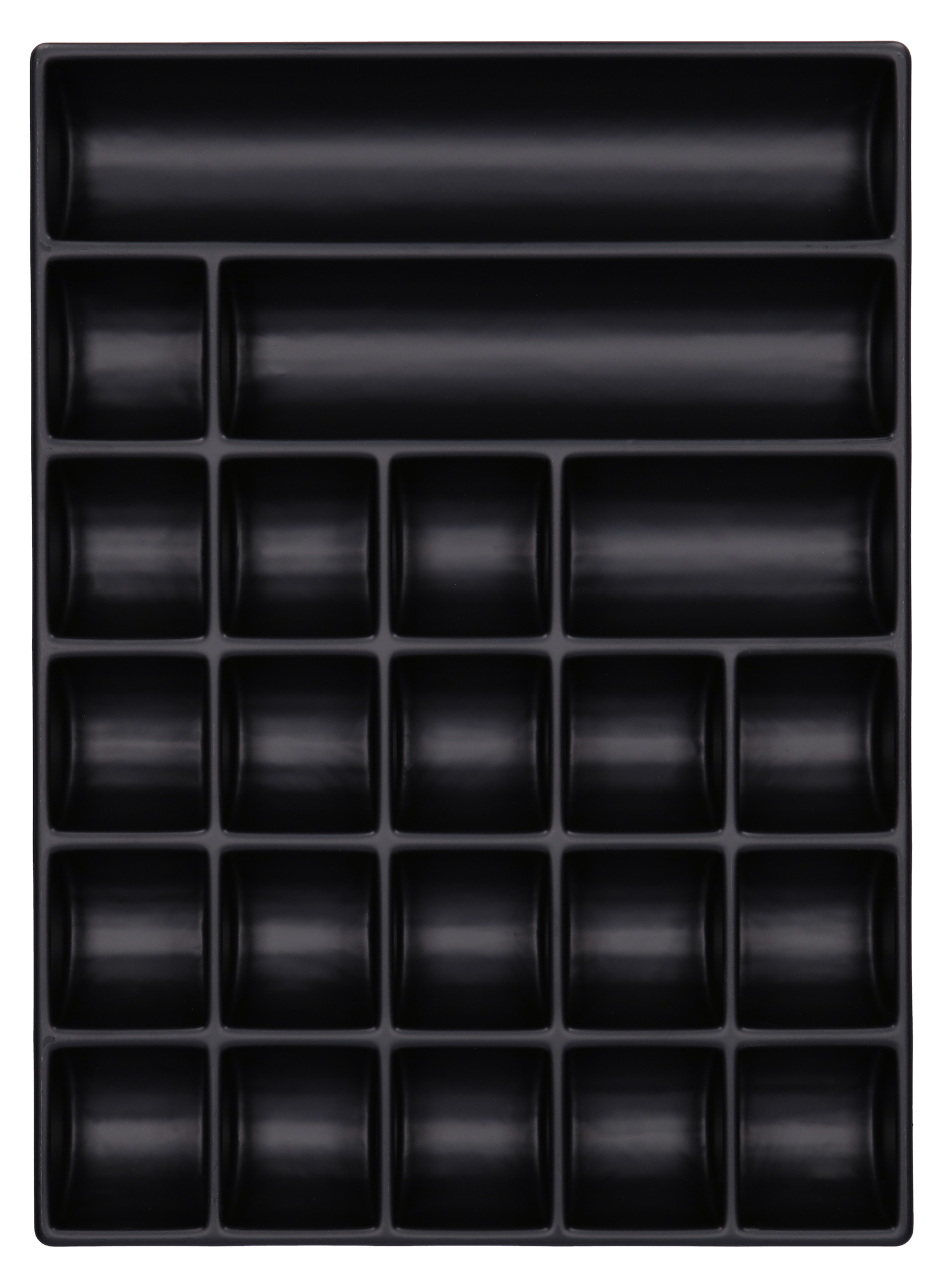 ESD-Tiefzieheinlage schwarz, 22 rechteckige Nester, PS_Frontalansicht