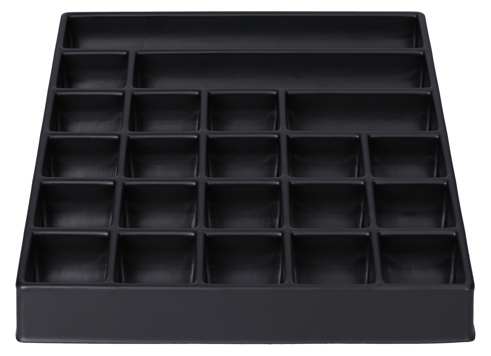 ESD-Tiefzieheinlage schwarz, 22 rechteckige Nester, PS_Frontalansicht