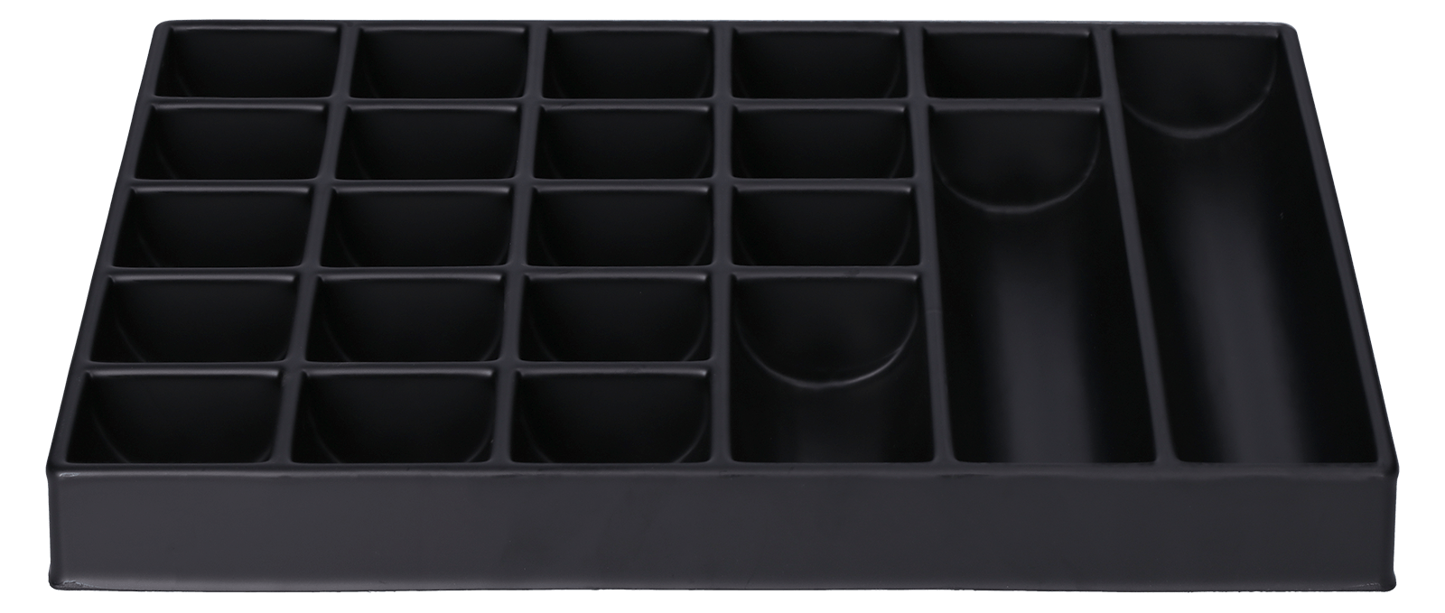 ESD-Tiefzieheinlage schwarz, 22 rechteckige Nester, PS_Frontalansicht