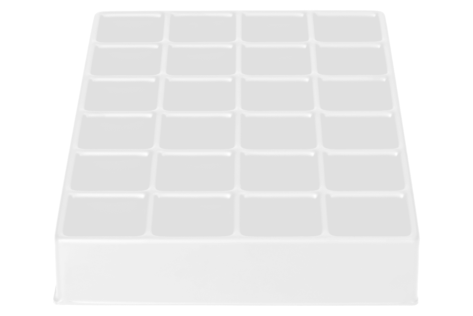 Tiefzieheinlage weiß, 24 Nester 4-eckig, PS_Frontalansicht