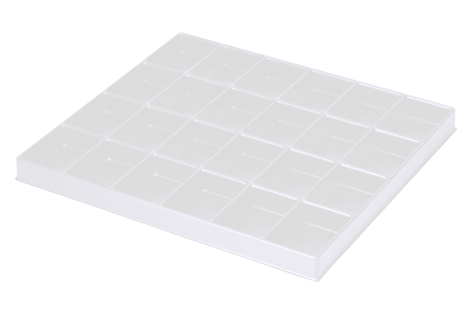 Tiefzieheinlage weiß, 24 Nester rechteckig, PS_Frontalansicht