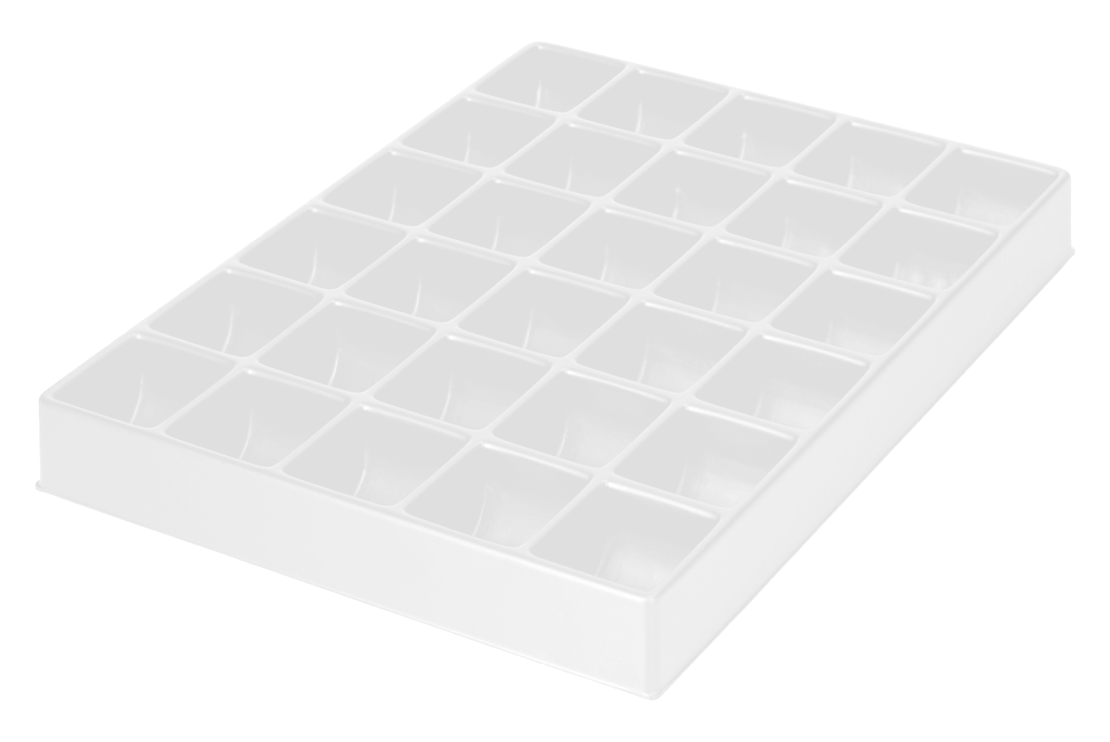 Tiefzieheinlage weiß, 30 Nester rechteckig, PS_Frontalansicht