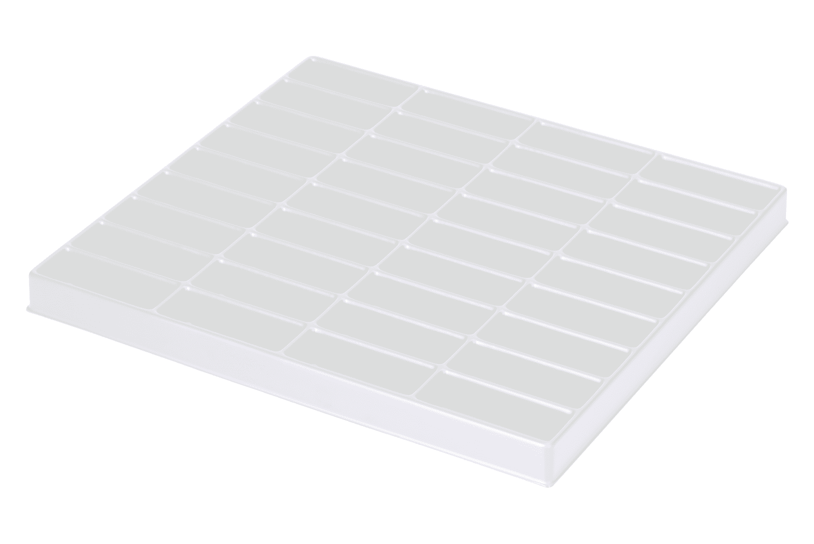 Tiefzieheinlage weiß, 36 Nester rechteckig, PS_Frontalansicht