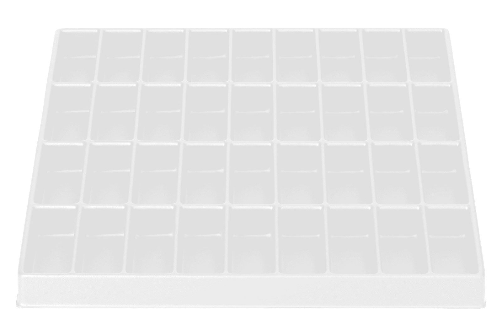Tiefzieheinlage weiß, 36 Nester rechteckig, PS_Frontalansicht