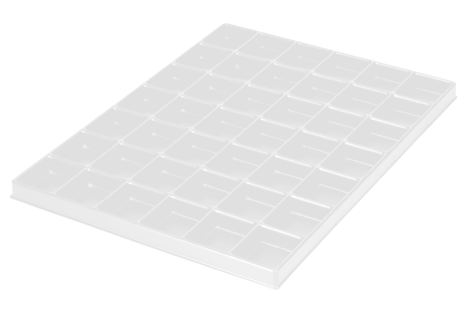 Tiefzieheinlage weiß, 42 Fächer rechteckig, PS_Frontalansicht
