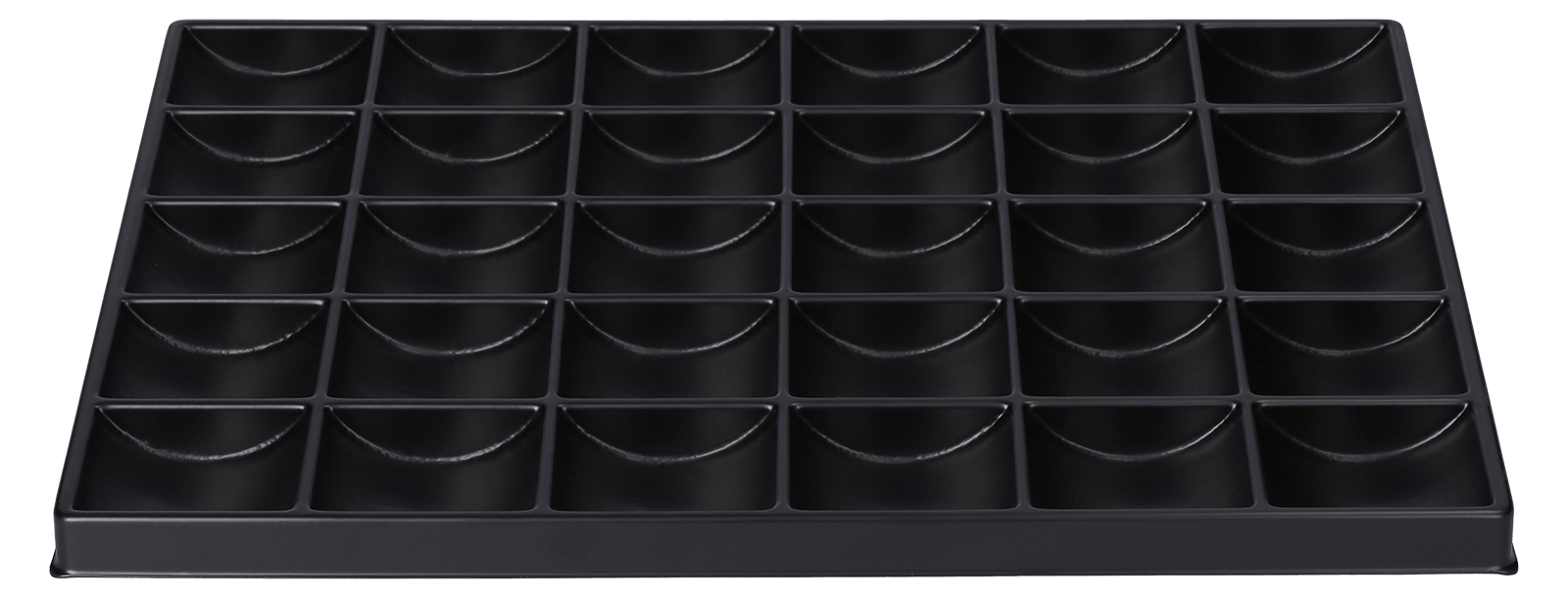 ESD-Tiefzieheinlage schwarz, 30 Nester rechteckig, PS_Frontalansicht