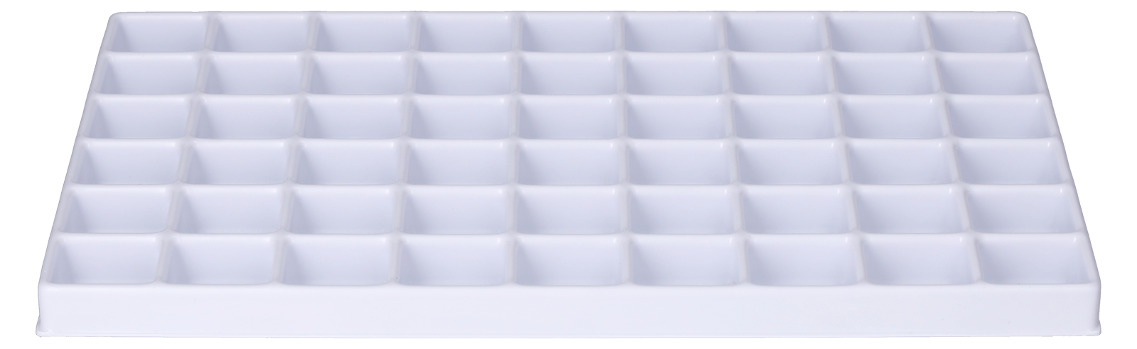 Tiefzieheinlage weiß, 54 Kavitäten rechteckig, PS Frontal