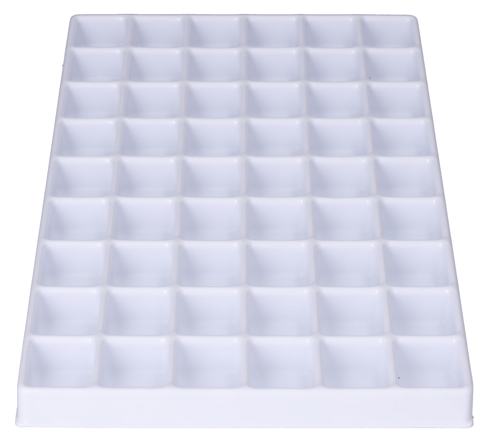 Tiefzieheinlage weiß, 54 Kavitäten rechteckig, PS Frontal