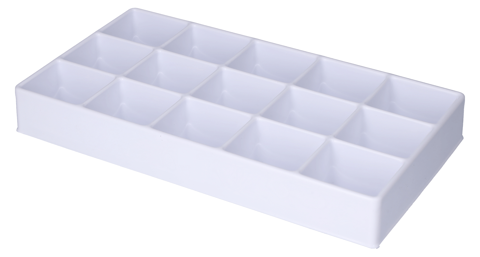 Tiefzieheinlage weiß, 15 Kavitäten rechteckig, PS frontal