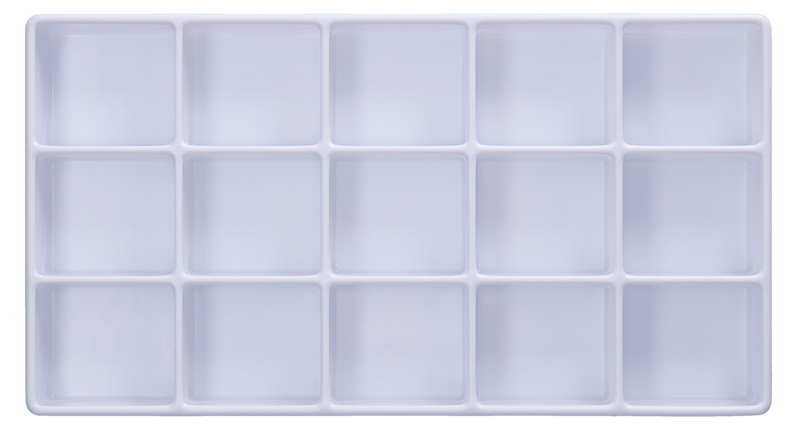 Tiefzieheinlage weiß, 15 Kavitäten rechteckig, PS frontal