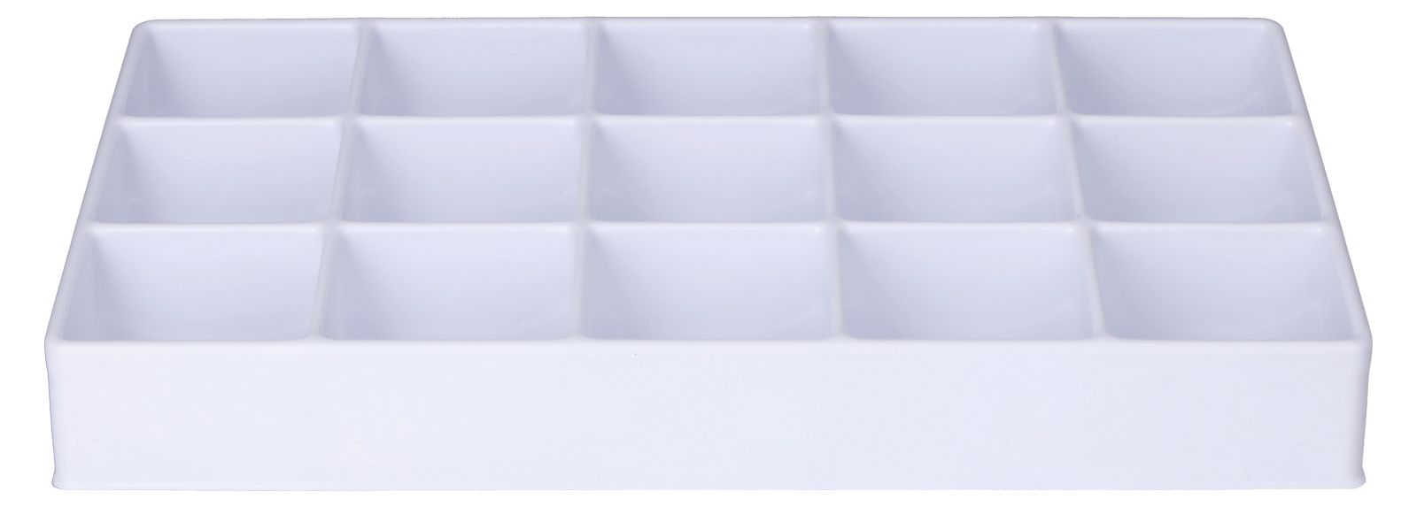 Tiefzieheinlage weiß, 15 Kavitäten rechteckig, PS frontal