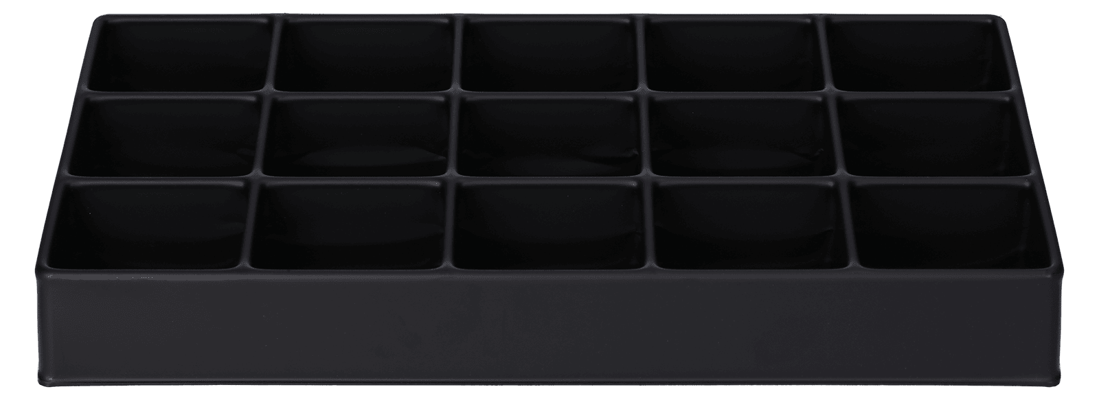 ESD-Tiefzieheinlage schwarz, 15 Kavitäten, rechteckig, PS frontal
