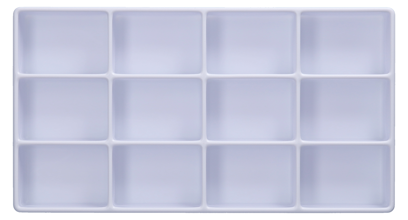 Tiefzieheinlage weiß, 12 Kavitäten rechteckig, PS frontal
