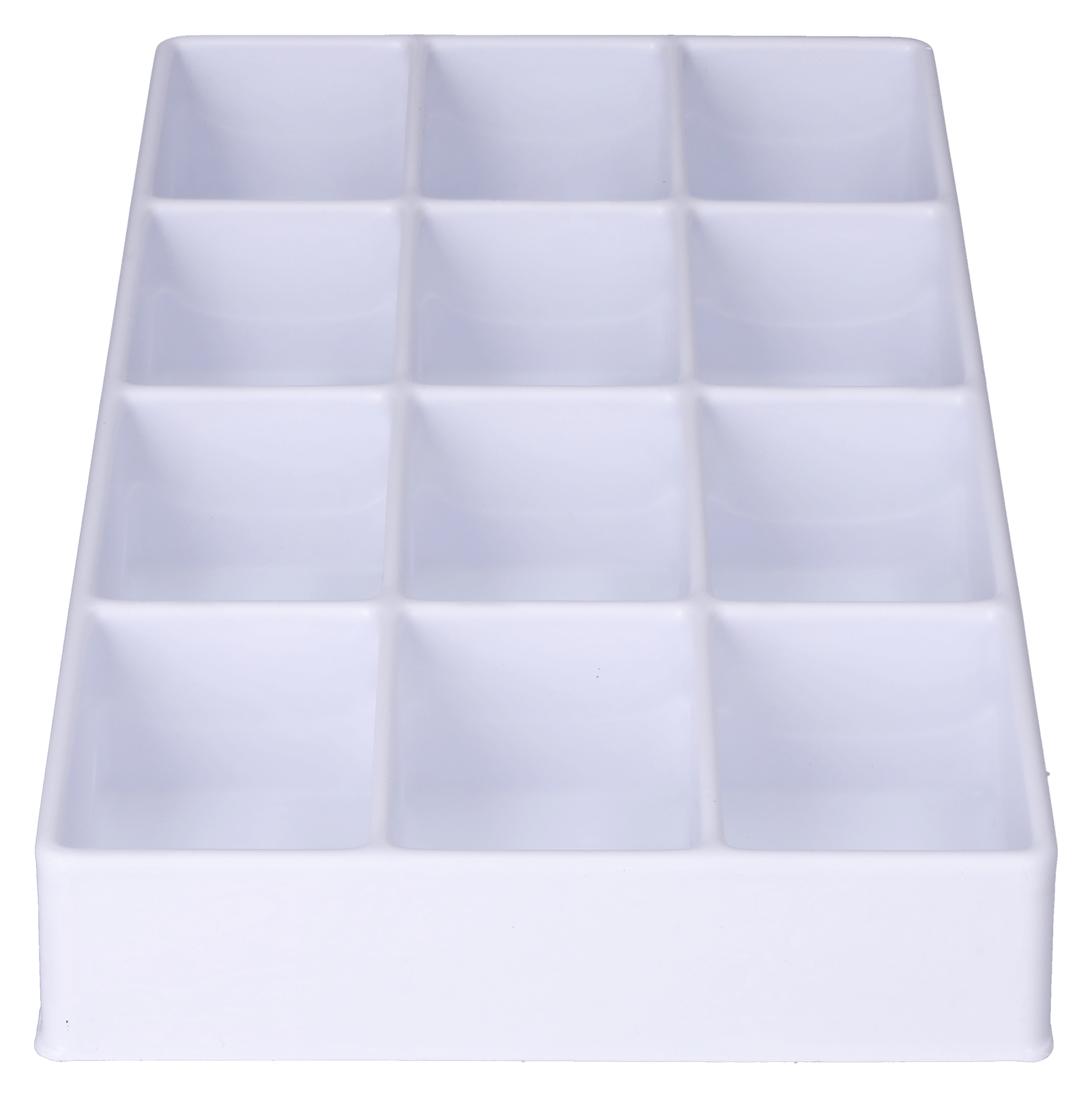 Tiefzieheinlage weiß, 12 Kavitäten rechteckig, PS frontal