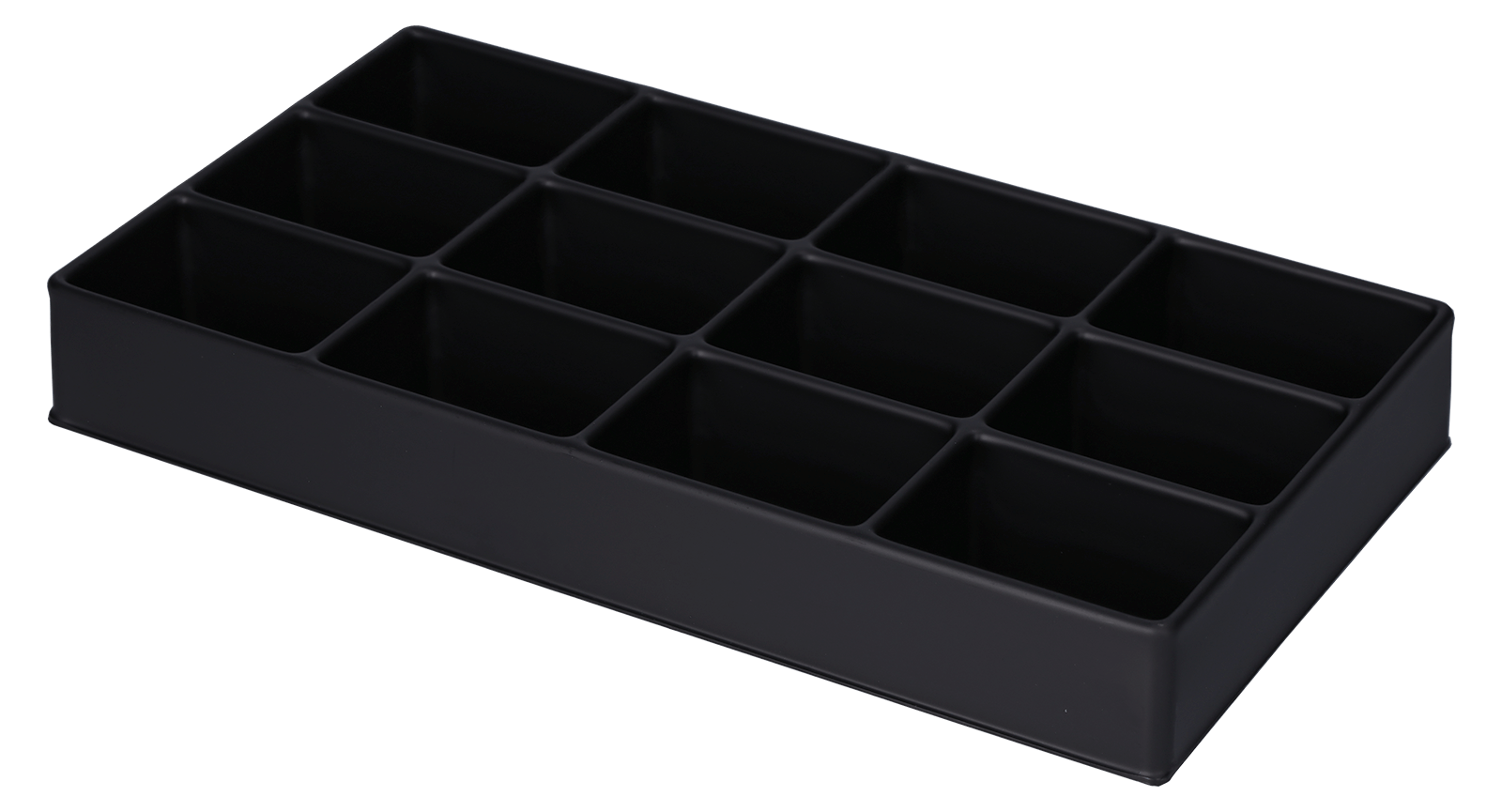 ESD-Tiefzieheinlage schwarz, 12 Kavitäten rechteckig, PS frontal