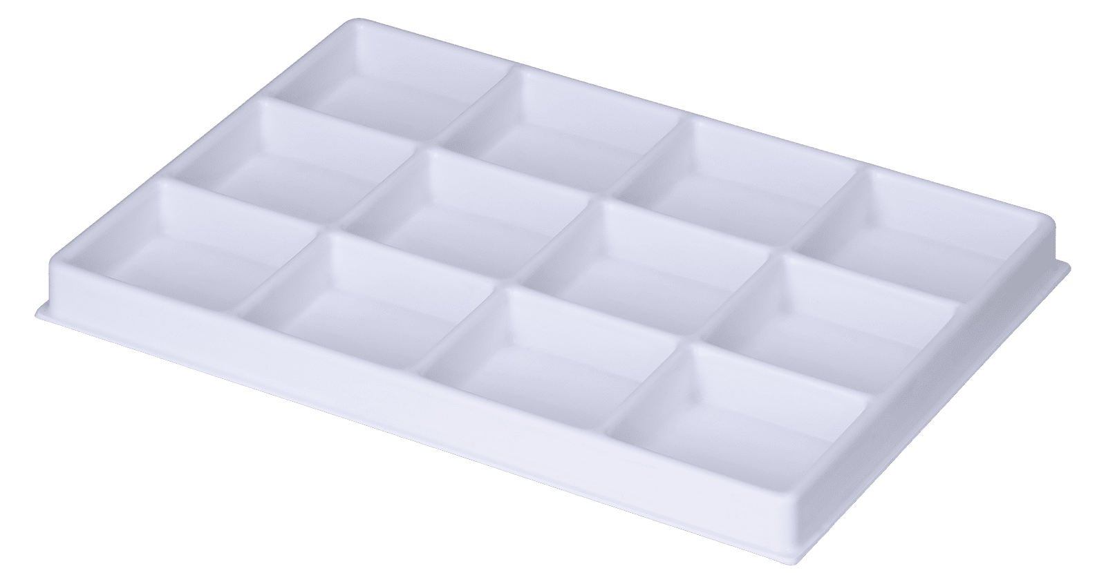 Tiefzieheinlage weiß, 12 rechteckige Kavitäten, PS frontal