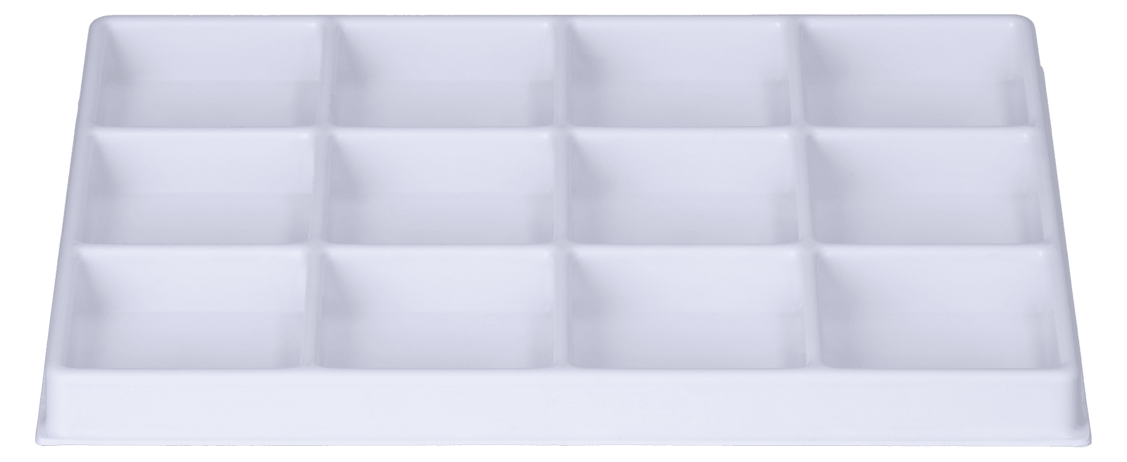 Tiefzieheinlage weiß, 12 rechteckige Kavitäten, PS frontal