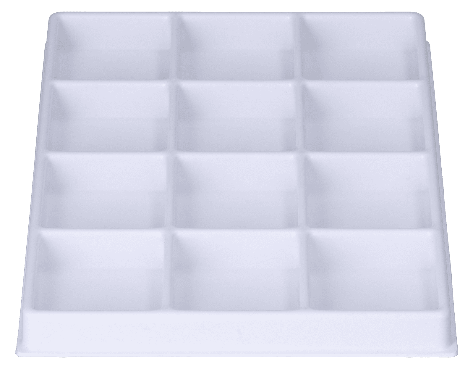Tiefzieheinlage weiß, 12 rechteckige Kavitäten, PS frontal