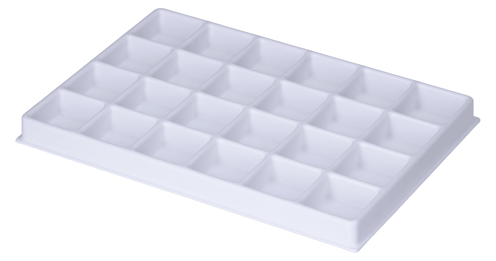 Tiefzieheinlage weiß, 24 Kavitäten rechteckig, PS frontal