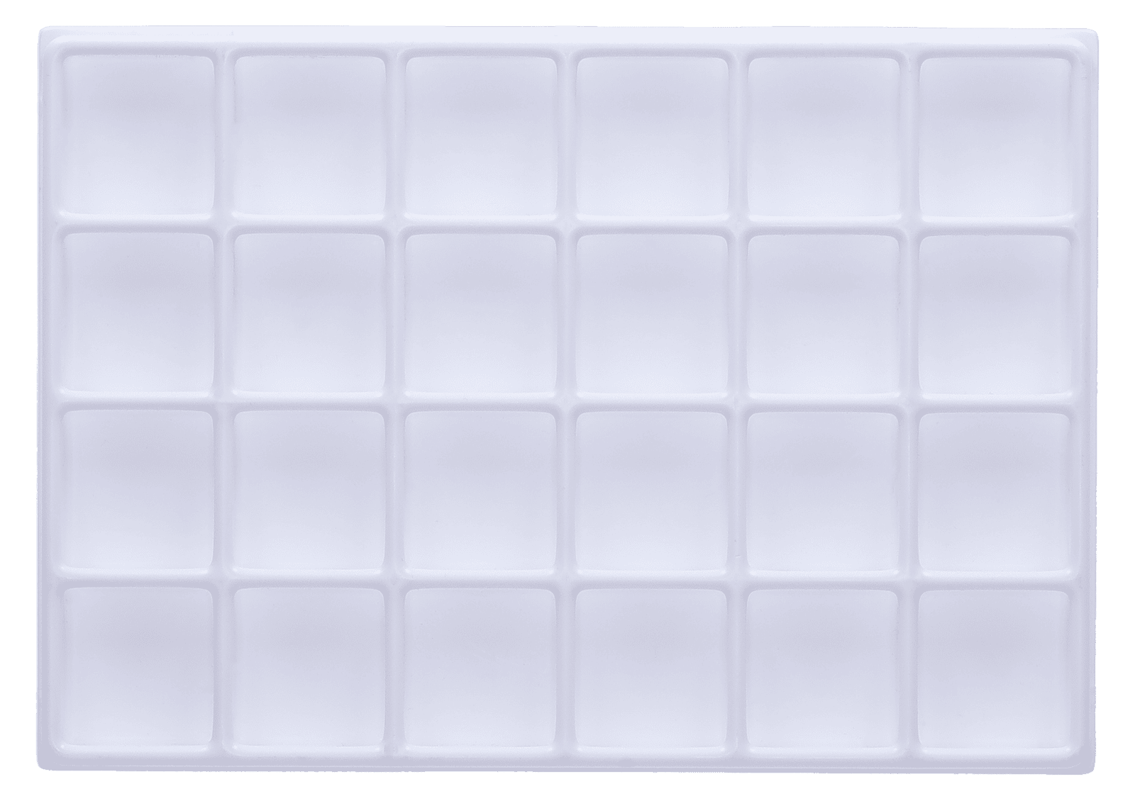 Tiefzieheinlage weiß, 24 Kavitäten rechteckig, PS frontal