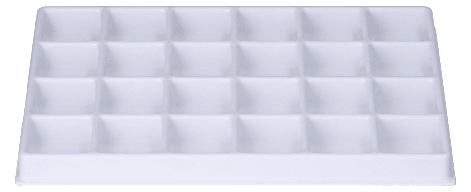 Tiefzieheinlage weiß, 24 Kavitäten rechteckig, PS frontal