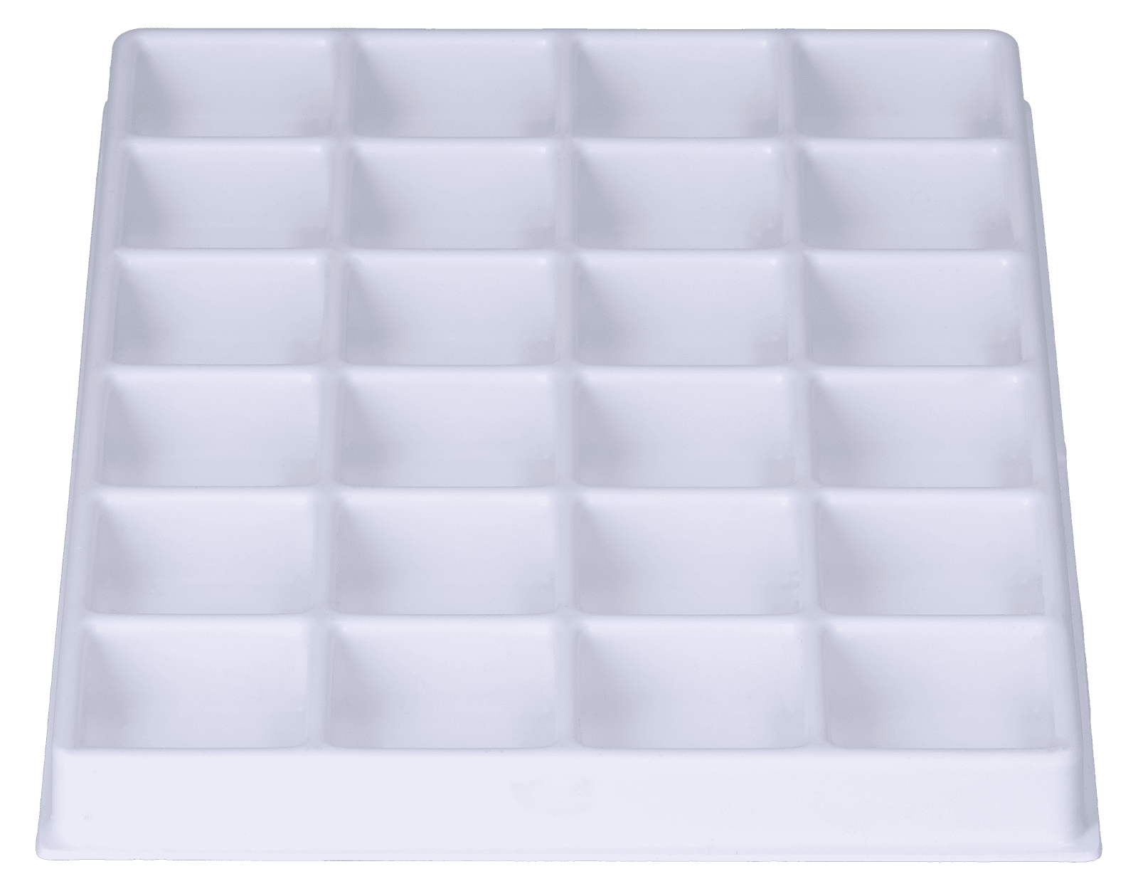 Tiefzieheinlage weiß, 24 Kavitäten rechteckig, PS frontal