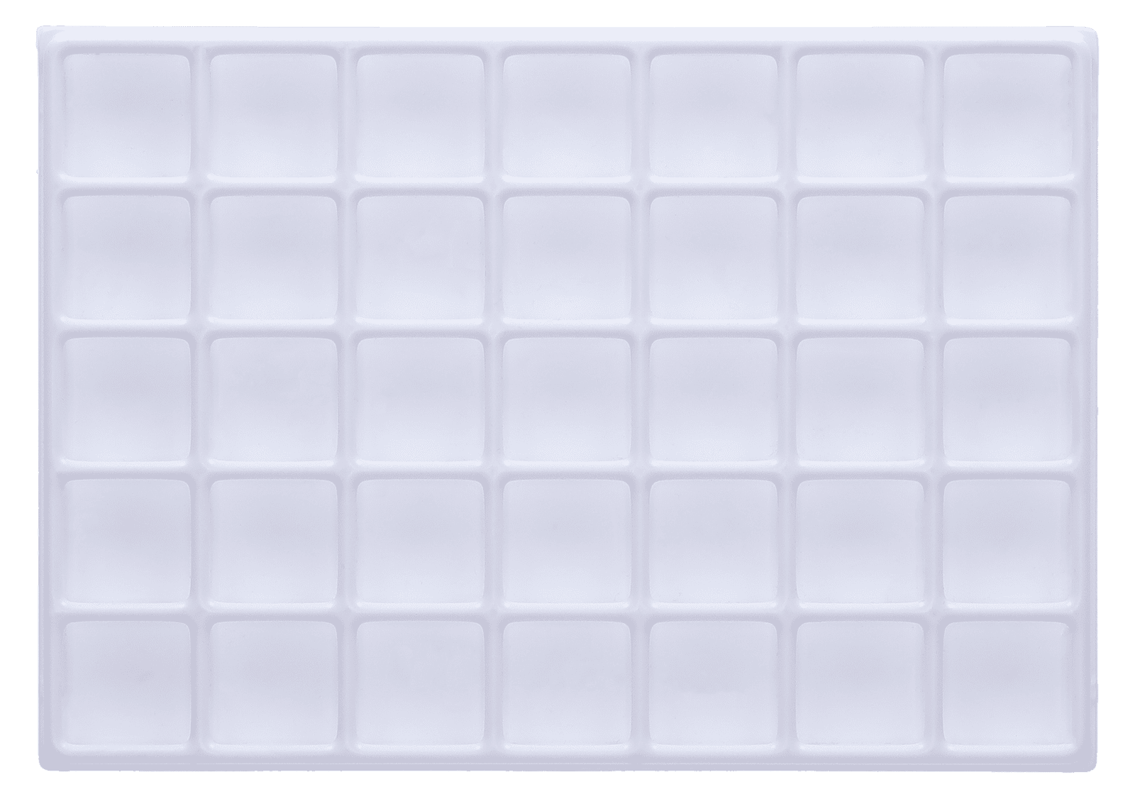 Tiefzieheinlage weiß, 35 Kavitäten rechteckig, PS frontal