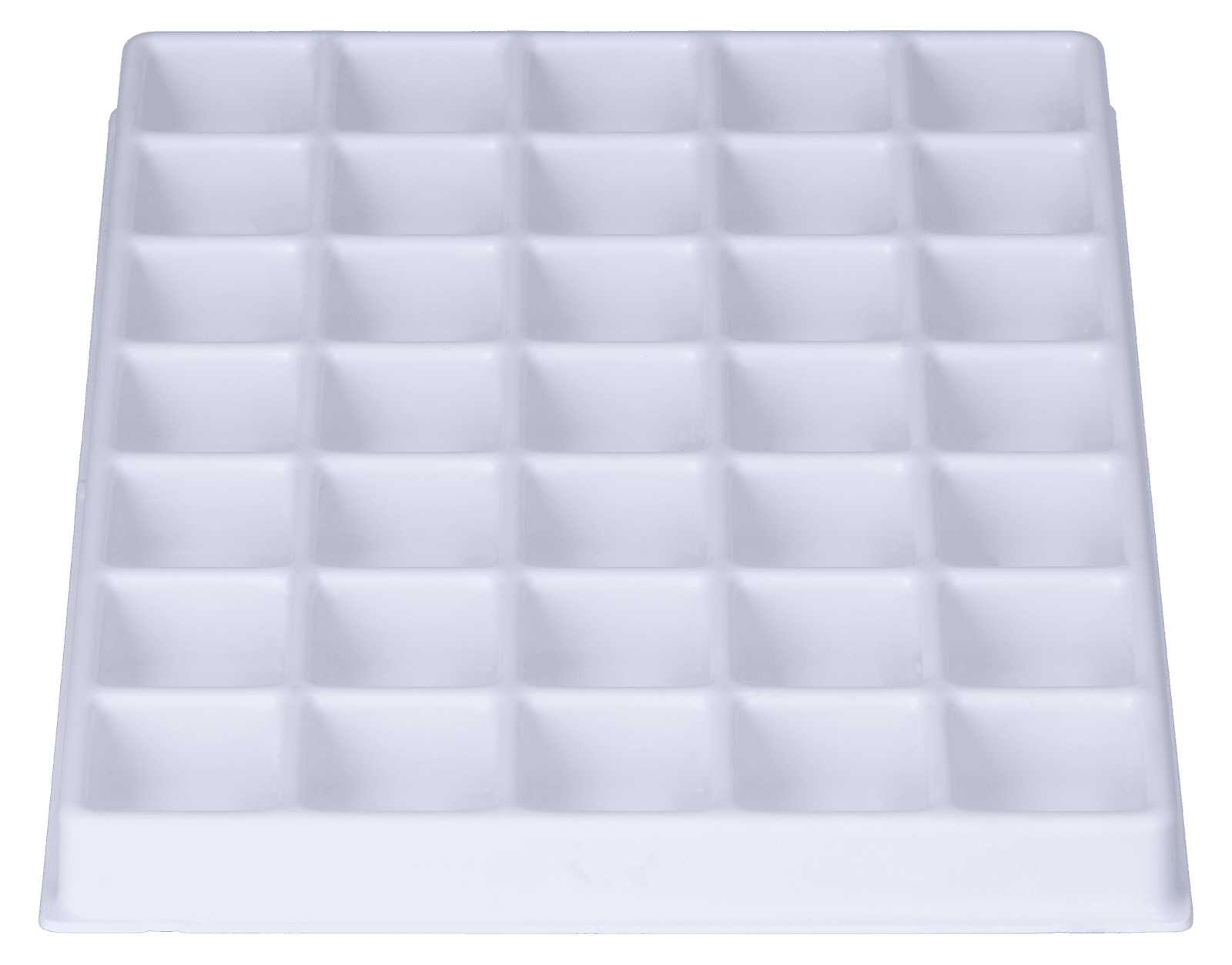 Tiefzieheinlage weiß, 35 Kavitäten rechteckig, PS frontal