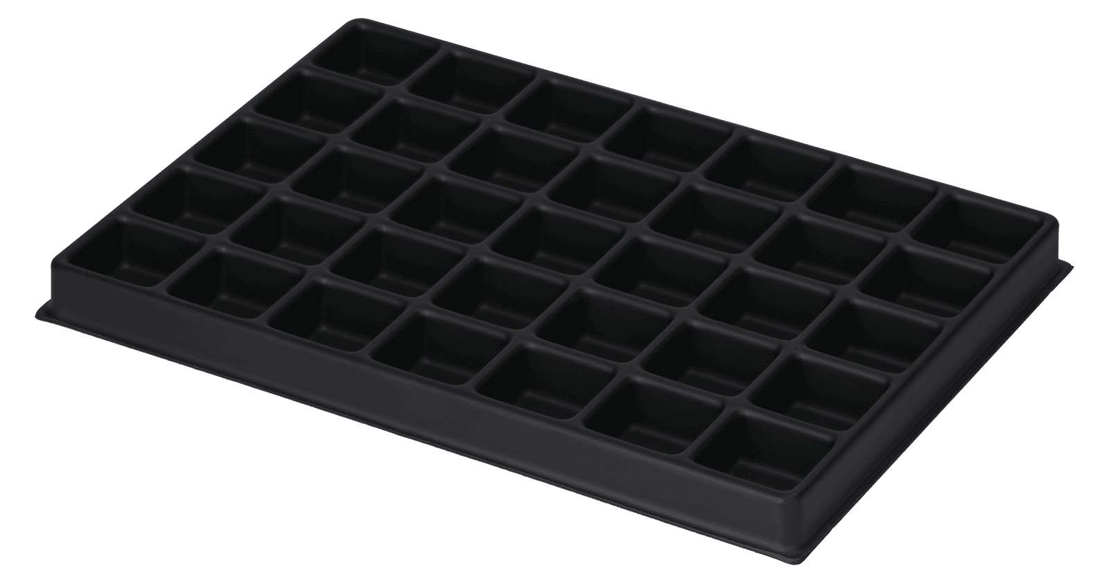 ESD-Tiefzieheinlage schwarz, 35 Kavitäten, rechteckig, PS frontal