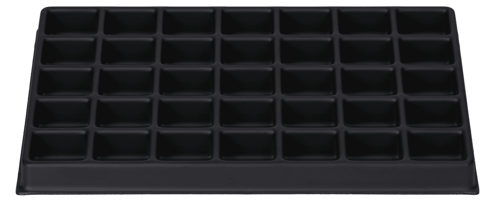 ESD-Tiefzieheinlage schwarz, 35 Kavitäten, rechteckig, PS frontal