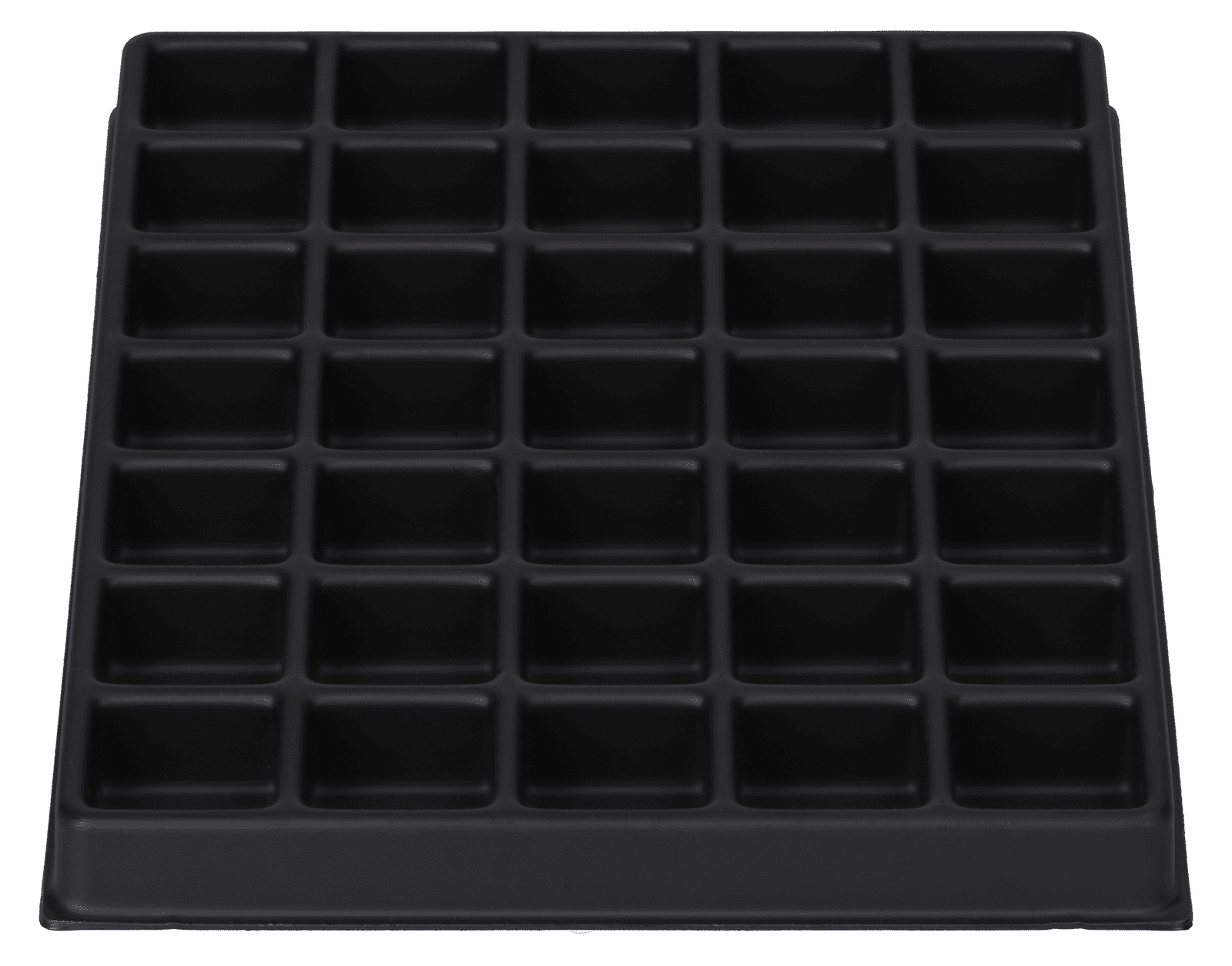 ESD-Tiefzieheinlage schwarz, 35 Kavitäten, rechteckig, PS frontal