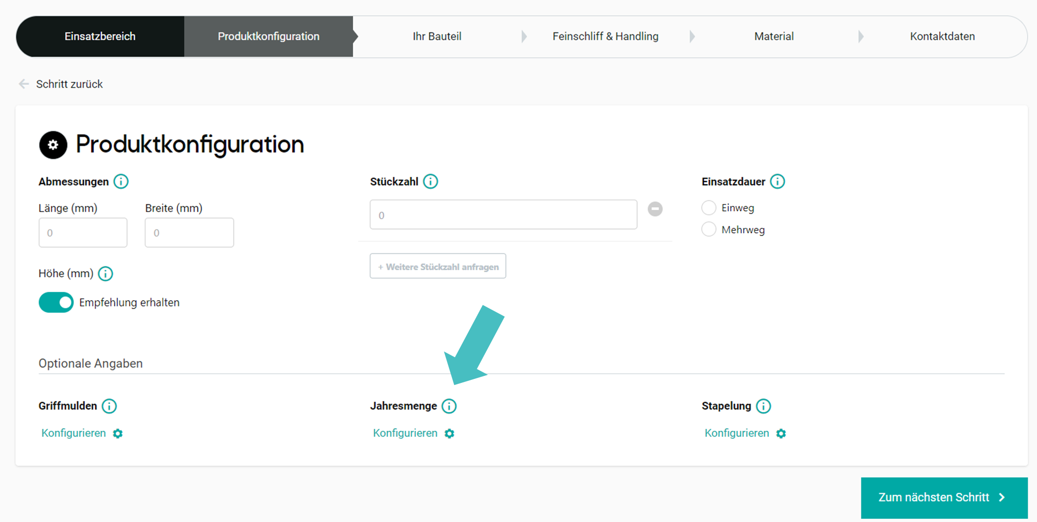 Produktkonfiguration der Jahresmenge