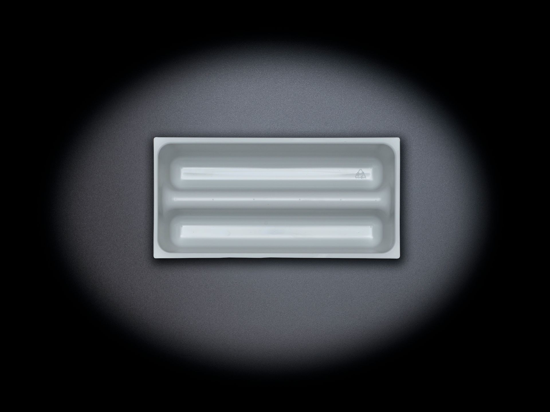 Tiefziehbehälter aus Kunststoff mit zwei länglichen Formnestern