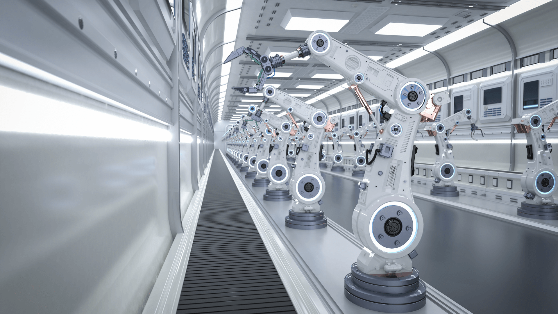 Förderband mit Industrierobotern