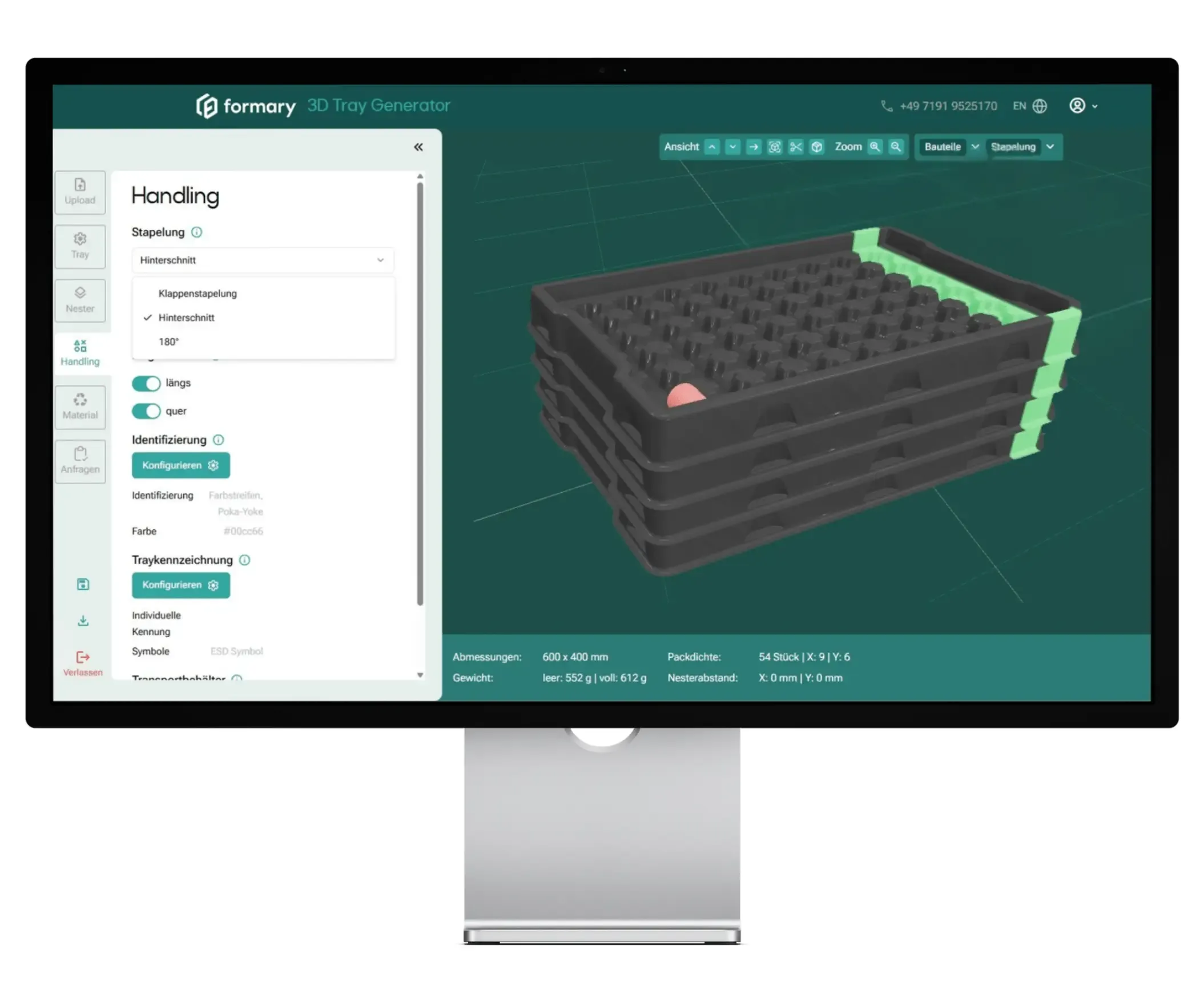 Gestapelte 3D-Trays mit Farbstreifen