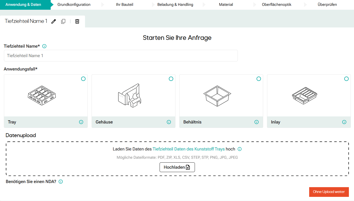Erster Konfigurationsschritt im Konfigurator