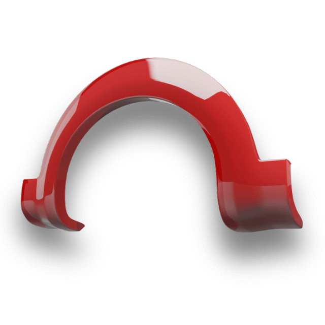 Rotes Tiefziehteil in Form einer Zierblende