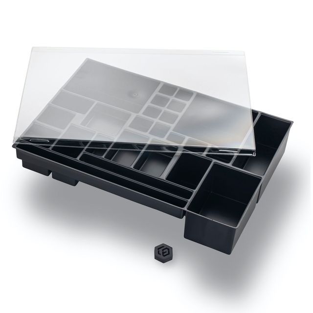 Schubladeneinsatz aus Kunststoff in schwarz mit Deckel