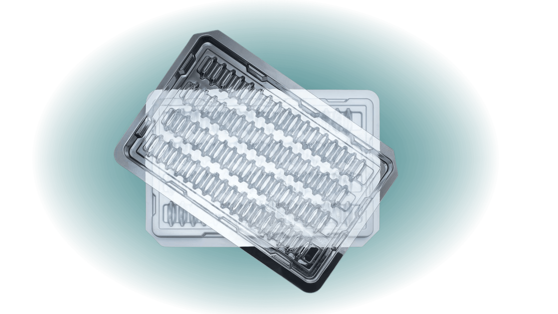 Schwarzes Tray mit durchsichtigem Deckel zur Intralogistik Optimierung