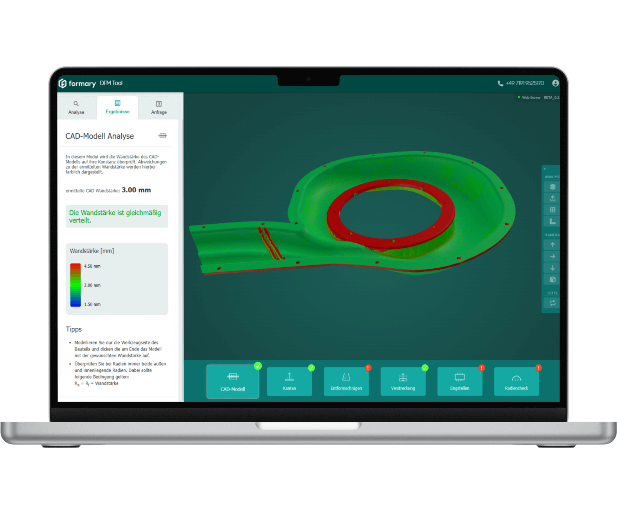 Wandstärkenverteilung analysieren im DfM-Analyse Tool