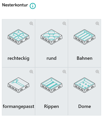 Verschiedene Nesterkonturen von Werkstückträgern
