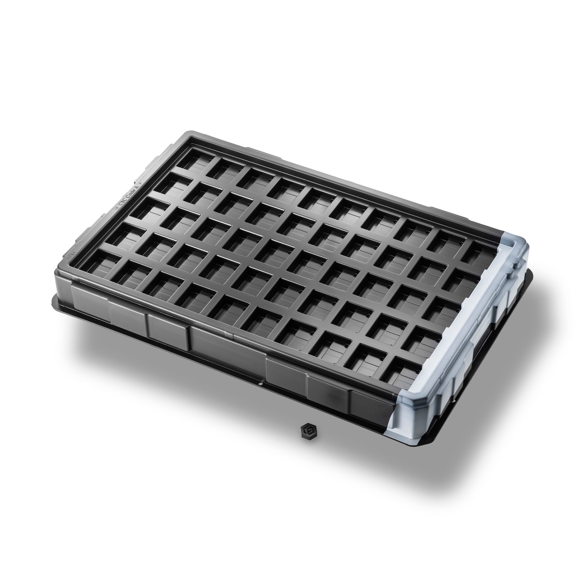 Tiefziehtray aus Kunststoff mit grauem Farbstreifen