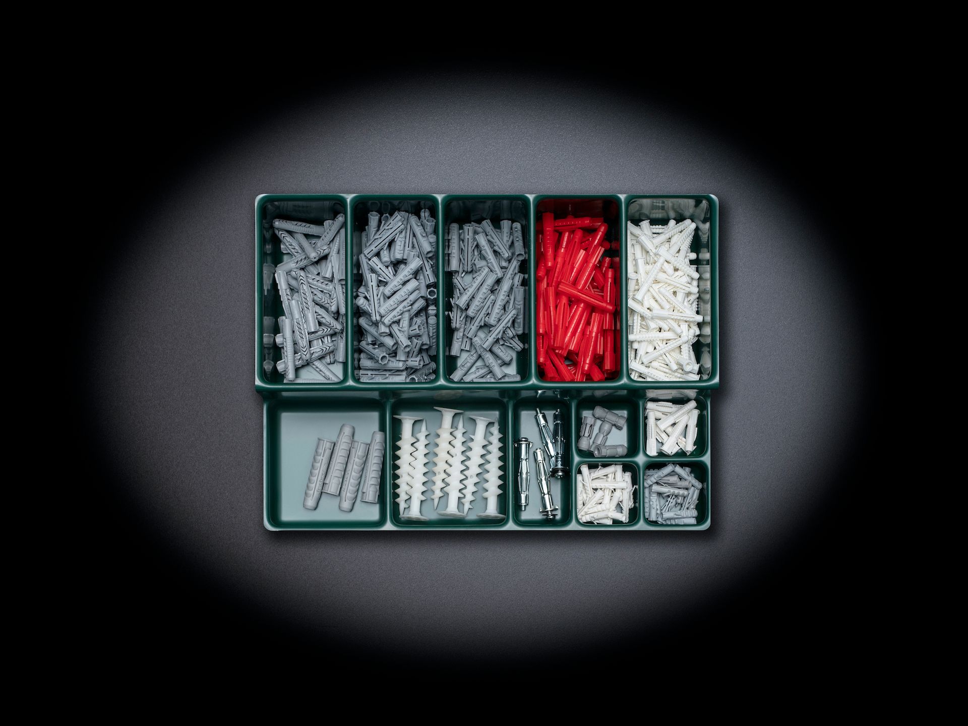 Gefüllte Tiefzieheinlage mit Dübeln