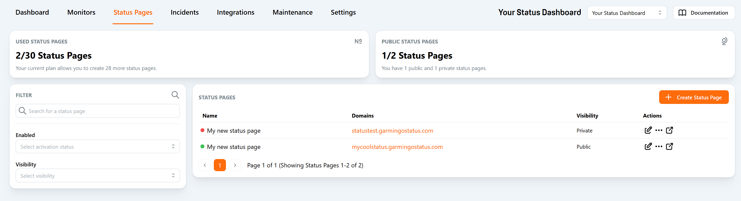 Status Pages