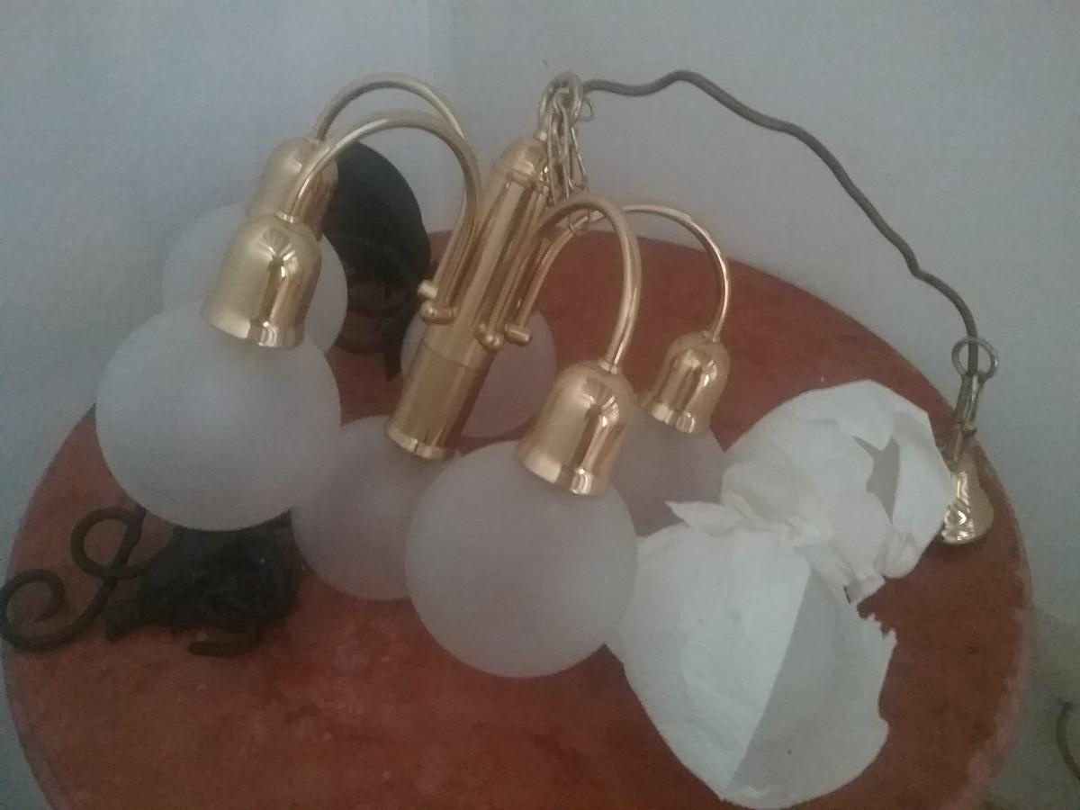 Messing Pendelleuchte mit Tischleuchten