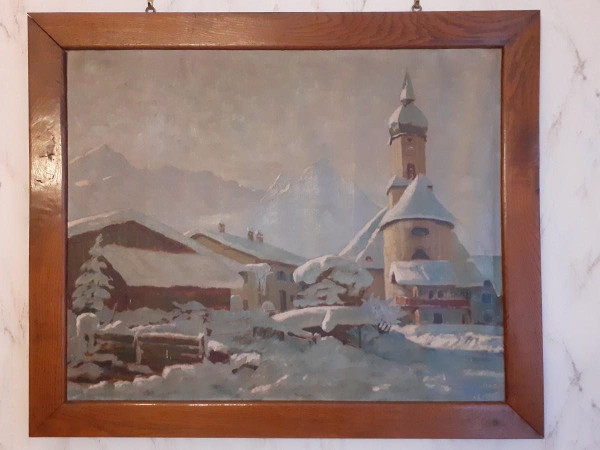Gemälde, 1940, Gebirgsdorf im Winter