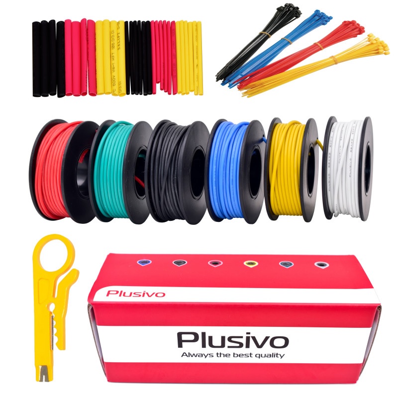 Plusivo 18AWG Hook up Wire Kit – 600V Pre-Tinned Stranded Silicon Wire of 6 Colors x 5M