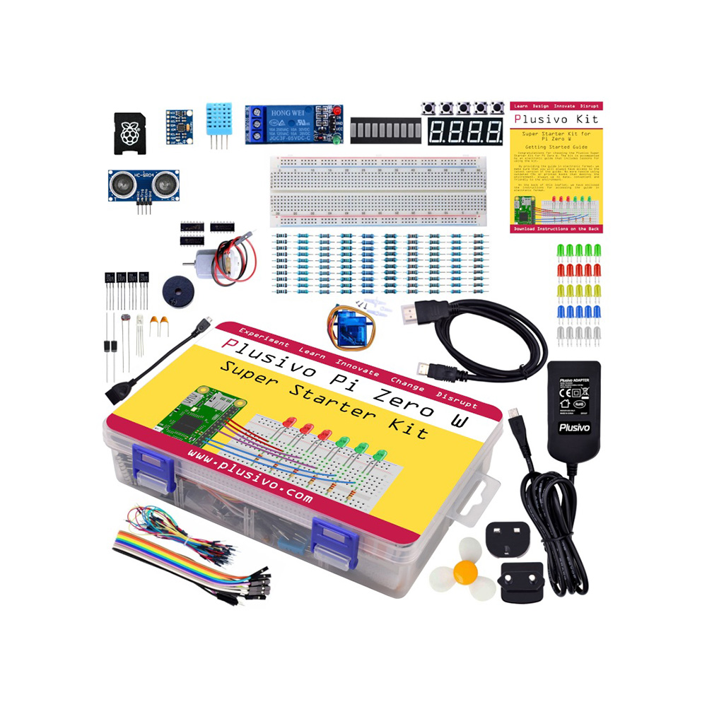 Plusivo Pi Zero W Super Starter Kit without Raspberry Pi Zero WH and without NOOBs – EU and UK interchangeable plug