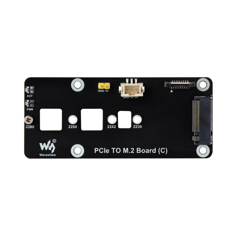 Waveshare PCIe To M.2 Adapter Board (C) for Raspberry Pi 5, Supports NVMe Protocol M.2 Solid State Drive, High-speed Reading/Writing