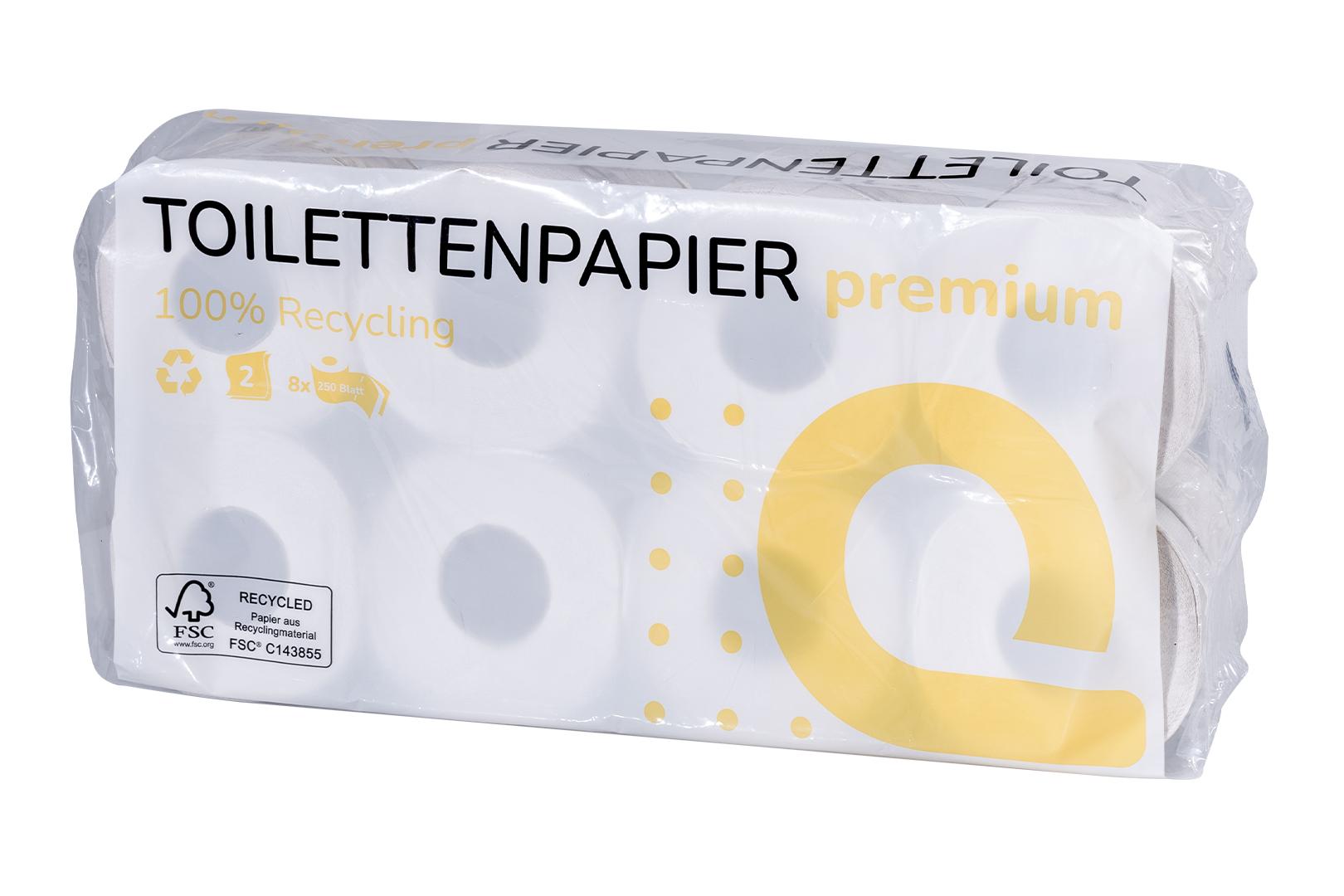 Toilettenpapier Kleinrolle, 2-lagig, 250 Blatt, Recycling